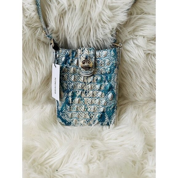 Brahmin Marley Mesmerized Melbourne Croc Leather Crossbody blue white snake Bag - Picture 1 of 6